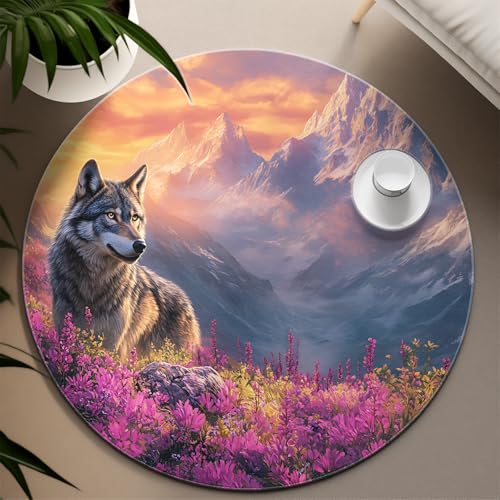 UERWOWELL Wilderness Thin Round Teppich 150cm Valley Wolf & Purple Flower Field Print Fußmatten für Wohnzimmer Schlafzimmer Wildlife Thema Home Decor UERWOWELL Wilderness Thin Round Teppich 150cm Valley Wolf & Purple Flower Field Print Fußmatten für Wohnzimmer Schlafzimmer Wildlife Thema Home Decor von UERWOWELL