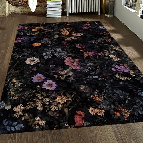 UERWOWELL Wildflowers Area Teppiche 60x90cm waschbar Bunte Gänseblümchen Gothic Style Garten Floral dünne Bodenmatte für Schlafzimmer Wohnzimmer Arbeitszimmer von UERWOWELL