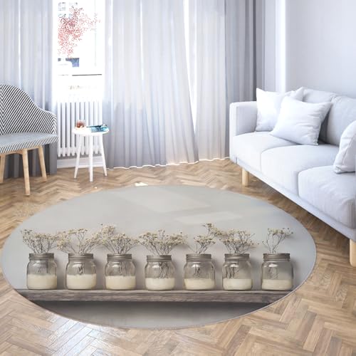UERWOWELL rustikale Küche runde Teppiche Moderne minimalistische getrocknete Blumen und Glas Druck Indoor dünner Teppich für Wohnzimmer Flur Bauernhaus 200cm UERWOWELL rustikale Küche runde Teppiche Moderne minimalistische getrocknete Blumen und Glas Druck Indoor dünner Teppich für Wohnzimmer Flur Bauernhaus 200cm von UERWOWELL