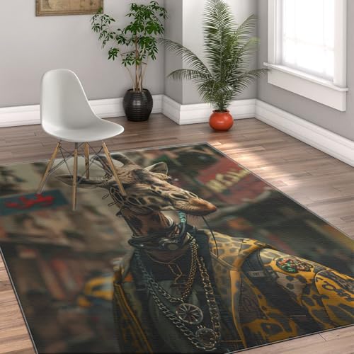 UERWOWELL rutschfest 150x200cm Bereich Teppich Futuristische Street Style Tierwelt Giraffe Muster Low Flor Türmatten für Studio Büro Spielzimmer Leichte Reinigung von UERWOWELL