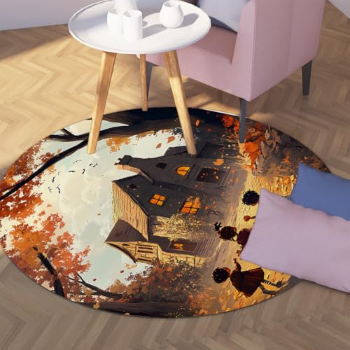 Vintage Herbst Stil 120cm Runde Teppiche Halloween Thema Land Bauernhaus Jungen Mädchen Muster Boden Teppich Niedriger Flor für Kinderzimmer Spielzimmer Vintage Herbst Stil 120cm Runde Teppiche Halloween Thema Land Bauernhaus Jungen Mädchen Muster Boden Teppich Niedriger Flor für Kinderzimmer Spielzimmer von UERWOWELL