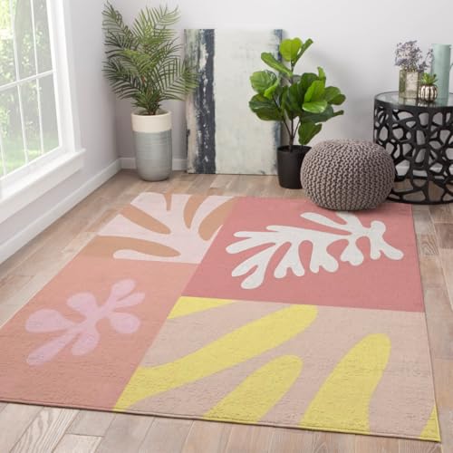 Waschbarer Teppich 60x90cm Klassisches berühmtes Gemälde Rosa & Gelb & Weiß Korallendruck Niederflor-Fußmatten für Kinderzimmer Schlafzimmer Sofa von UERWOWELL