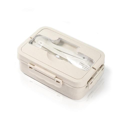 UESDU Bento Lunchbox Erwachsene Weiße Brotdose mit 3 Fächern Auslaufsicher Brotbüchse 1300ml Jausenbox mit Besteckset Messer Gabel Löffel für Kindergarten Schule Camping von UESDU