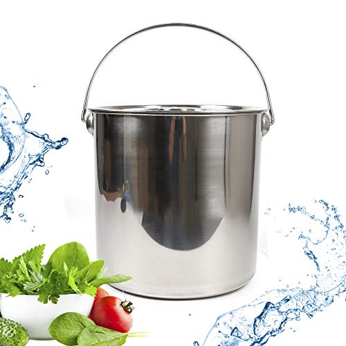 Edelstahleimer 6L/12L/20L Eimer Edelstahleimer mit Deckel Kücheneimer Futtereimer Milcheimer Lebensmittel,Eimer Industrieeimer Kücheneimer +Deckel (20 Liter) von UESUENYENS