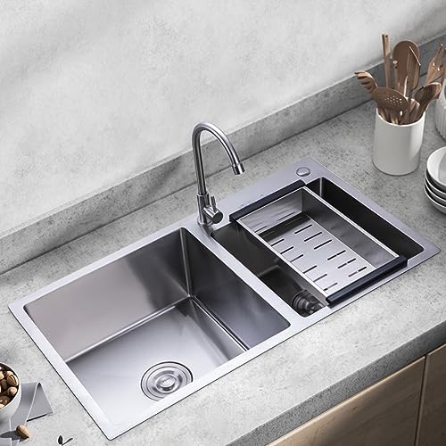 Silber Edelstahl Spüle 78 x 43 cm Einbauspüle mit Abflusskorb,Edelstahl Spülbecken Drainer Spüle Küche Eckig Spüle Edelstahl Spülbecken von UESUENYENS