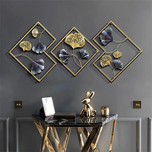 UESUENYENS 3er Set Wanddeko Metall, Ginkgoblatt Wanddekor Metallbild Schmiedeeisen Wandverzierung Goldenes Wandschmuck für Garten Wohnzimmer Schlafzimmer Esszimmer 164 x 70,5 cm von UESUENYENS