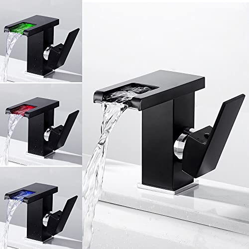 Wasserfall Waschtischarmatur Bad Eihebelmischer mit Armatur LED Funktion Wasserhahn DHL (Schwarz) von UESUENYENS