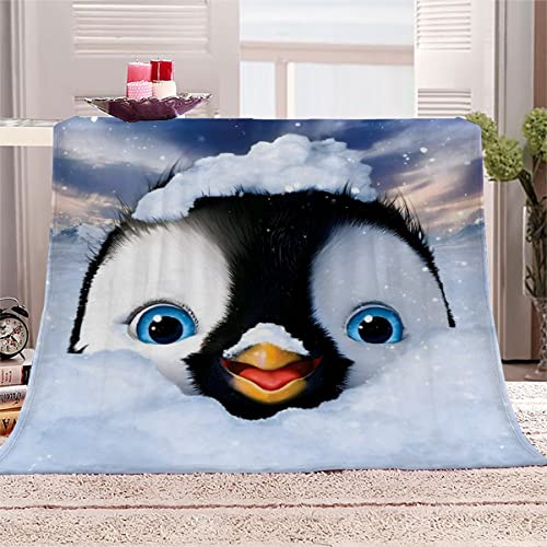 Decke 150x200 cm Pinguin Kuscheldecke Flauschig 3D Digitaldruck Weiche Warme Mikrofaser Flanelldecke Pinguin Motiv Wohndecke Sofadecke Couchdecke Blanket für Erwachsene von UETONE