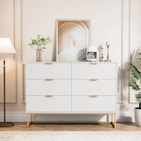 UEV - Kommode mit 6 Schubladen Schrank Holz mit Kippsicherung Metallfuß Highboard Sideboard Schmal kommode Beistellschrank für Wohnzimmer von UEV