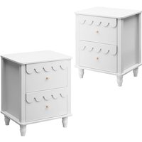 Nachttisch 2er Set Boxspringbett Nachtschrank mit 2 Schubladen Nachtkommode Holz, Elegantes Design mit Wellenlinien Goldenen Griffen für Kinderzimmer von UEV