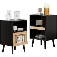 Nachttisch 2er Set Rattan, Nachtkommode mit Füße, Sofatisch mit Beine, Nachtschank im Boho-Stil, Beistelltisch für Wohnzimmer Schlafzimmer, 40 x 30 x von UEV
