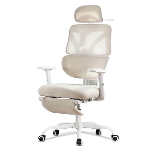 UEV Bürostuhl Ergonomisch, Gaming-Stuhl, Drehstuhl, Schreibtischstuhl mesh mit Fußstütze beige von UEV