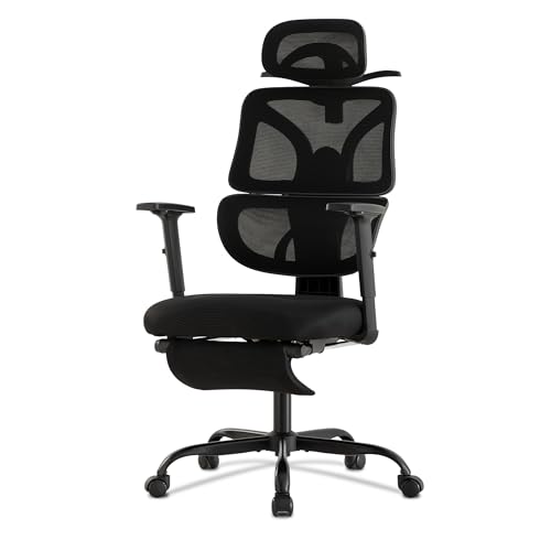 UEV Bürostuhl Ergonomisch, Gaming-Stuhl, Drehstuhl, Schreibtischstuhl mesh mit Fußstütze schwarz von UEV