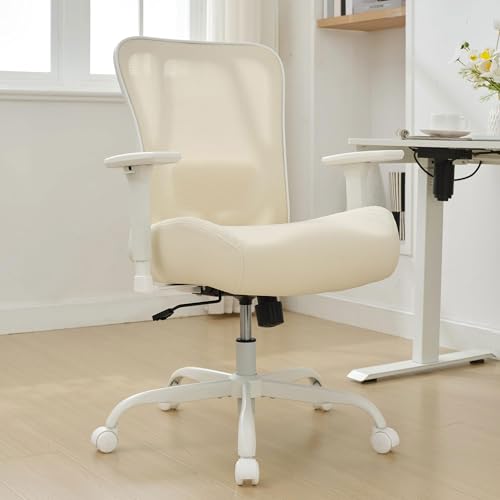 UEV Bürostuhl Ergonomisch bis 230KG, Wippfunktion,Schreibtischstuhl mit Armlehnen, höhenverstellbarer Arbeitsstuhl, Drehstuhl mit Netzbespannung, atmungsaktiv Stoff, 73 x 69 x 93 cm beige von UEV