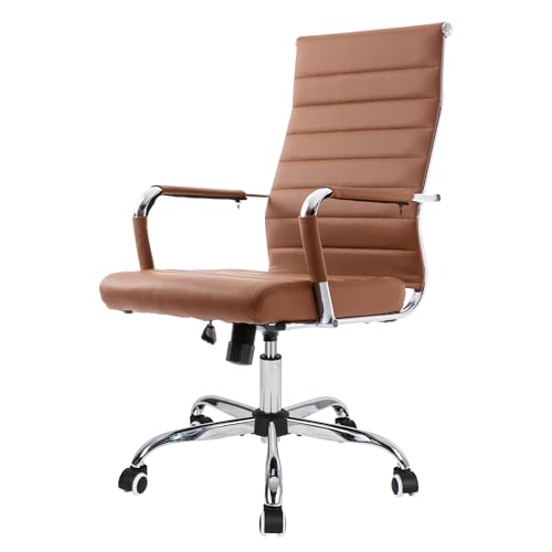 UEV Bürostuhl Ergonomisch Wippfunktion bis 150 kg belastbar Schreibtischstuhl mit Armlehne Drehstuhl Office Chair S-förmige Lendenwirbelstütze gepolsterter Sitz höhenverstellbar aus Kunstleder, braun von UEV
