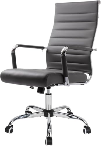 UEV Bürostuhl Ergonomisch Wippfunktion bis 150 kg belastbar Schreibtischstuhl mit Armlehne Drehstuhl Office Chair S-förmige Lendenwirbelstütze gepolsterter Sitz höhenverstellbar aus Kunstleder grau von UEV