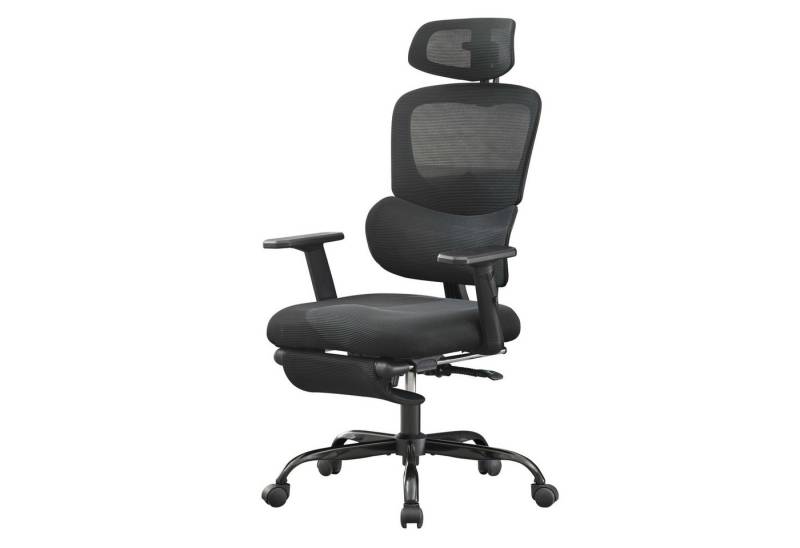 UEV Bürostuhl Ergonomischer mit Fußstütze Schreibtischstuhl (Wippfunktion neigbar bis 135°,atmungsaktiver Stoff drehstuhl), mit Verstellbarer Kopfstütze, Armlehnen, Dynamischer Lordosenstütze von UEV