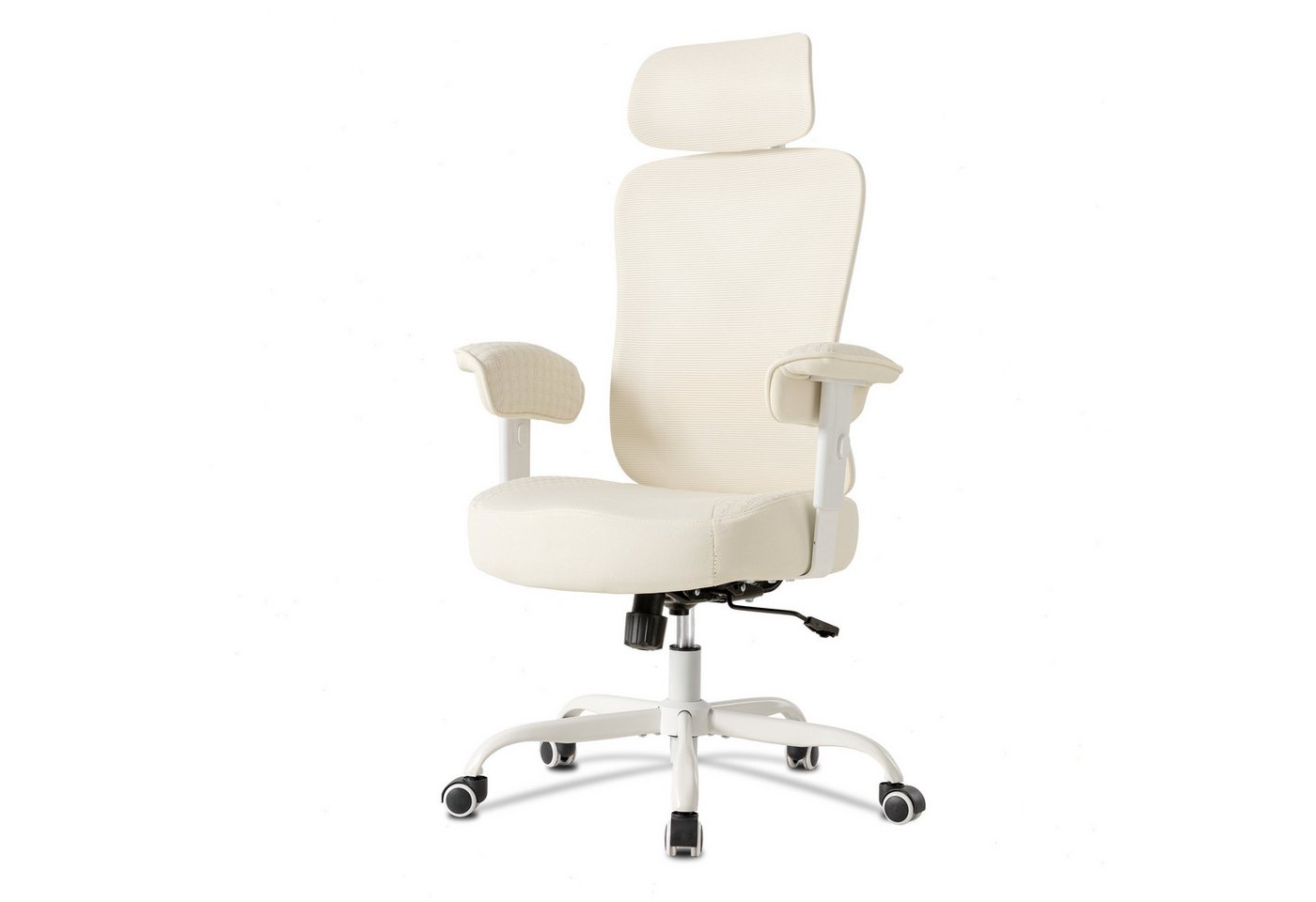 UEV Bürostuhl UEV Bürostuhl Ergonomisch Schwarz/Beige (Wippfunktion,Schreibtischstuhl mit Armlehnen/Kopfstütze höhenverstellbarer Arbeitsstuhl, Drehstuhl mit Netzbespannung, atmungsaktiv Mesh Stoff), bis 220 kg belastbar, Höhenverstellbar, 360°Drehung von UEV