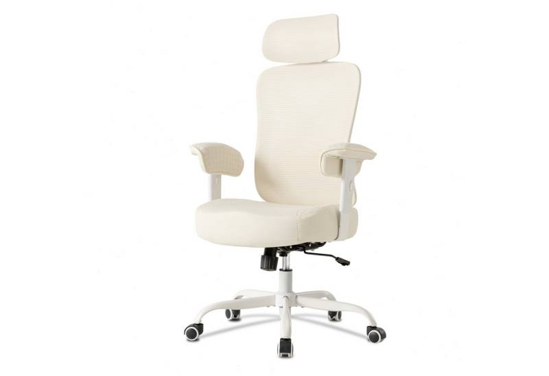 UEV Bürostuhl UEV Bürostuhl Ergonomisch Schwarz/Beige (Wippfunktion,Schreibtischstuhl mit Armlehnen/Kopfstütze höhenverstellbarer Arbeitsstuhl, Drehstuhl mit Netzbespannung, atmungsaktiv Mesh Stoff), bis 220 kg belastbar, Höhenverstellbar, 360°Drehung von UEV