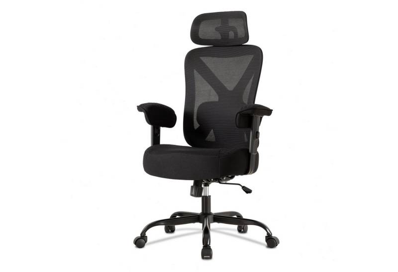 UEV Bürostuhl UEV Bürostuhl Ergonomisch Schwarz/Beige (Wippfunktion,Schreibtischstuhl mit Armlehnen/Kopfstütze höhenverstellbarer Arbeitsstuhl, Drehstuhl mit Netzbespannung, atmungsaktiv Mesh Stoff), bis 220 kg belastbar, Höhenverstellbar, 360°Drehung von UEV