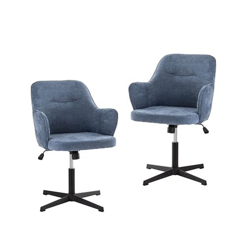 UEV Bürostuhl ergonomisch 2er Set, Loungesessel aus Chenille, Schreibtischstuhl höhenverstellbar, Drehstuhl mit Armlehne, Arbeitszimmer, Büro, 65 x 65 x 80cm, blau von UEV