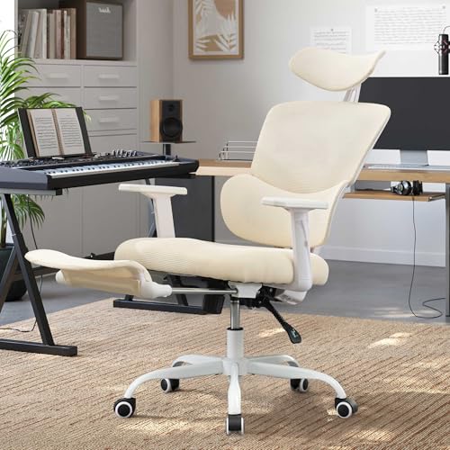 UEV Ergonomischer Bürostuhl mit Fußstütze, Schreibtischstuhl mit Verstellbarer Kopfstütze, Armlehnen, Dynamischer Lordosenstütze, neigbar bis 135°,atmungsaktiver Stoff Computerstuhl drehstuhl beige UEV Ergonomischer Bürostuhl mit Fußstütze, Schreibtischstuhl mit Verstellbarer Kopfstütze, Armlehnen, Dynamischer Lordosenstütze, neigbar bis 135°,atmungsaktiver Stoff Computerstuhl drehstuhl beige von UEV