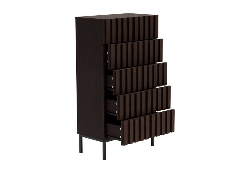 UEV Hochkommode mit 5 Schubladen, Sideboard mit Lamellen (Küchenschrank Buffet TV Board Schrank mit Füße Aufbewahrungsschrank, Anrichte Schrank mit Metallfüßen, Highboard, Sideboard, Schmal kommode), 60 x 34 x 110cm für Wohnzimmer Schlafzimmer Flur von UEV