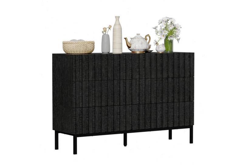 UEV Kommode mit 6 Schublanden (Küchenschrank Buffet TV Board Schrank mit Füße Aufbewahrungskommode, Anrichte Schrank mit Metallfüßen, Highboard, Sideboard, Schmal kommode), 73,4 x 34,5 x 100cm für Wohnzimmer Schlafzimmer Flur von UEV