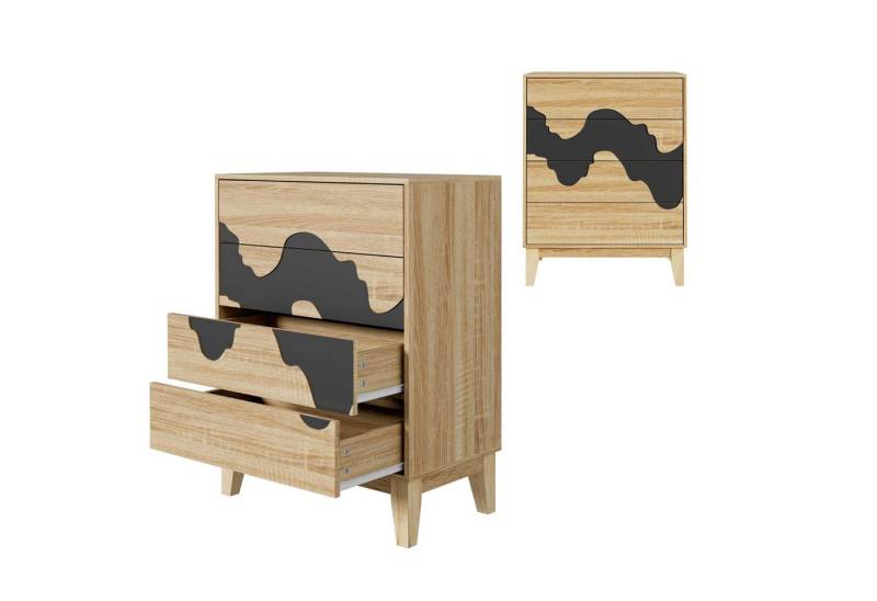 UEV Kommode mit 4 Schubladen, Sideboard mit unregelmäßigem Wellenmuster (60x35x82cm, mit Kippschutz /Drucktüröffner Schubladen), Schrank Mehrzweckschrank für Schlafzimmer Wohnzimmer Flur von UEV