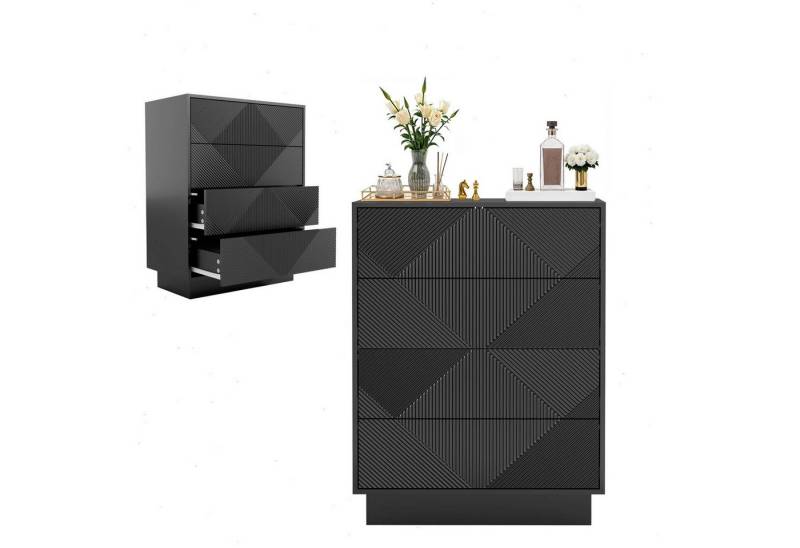 UEV Kommode mit 4 Schublanden, Sideboard, Schubladenschrank, Schmal kommode (Sideboard für Wohnzimmer Schlafzimmer Büro Flur, Mehrzweckschrank aus Holz Beistellschrank allzweckschrank), Drucköffner/ Push to open Schubladen Aufbewahrungskommode von UEV
