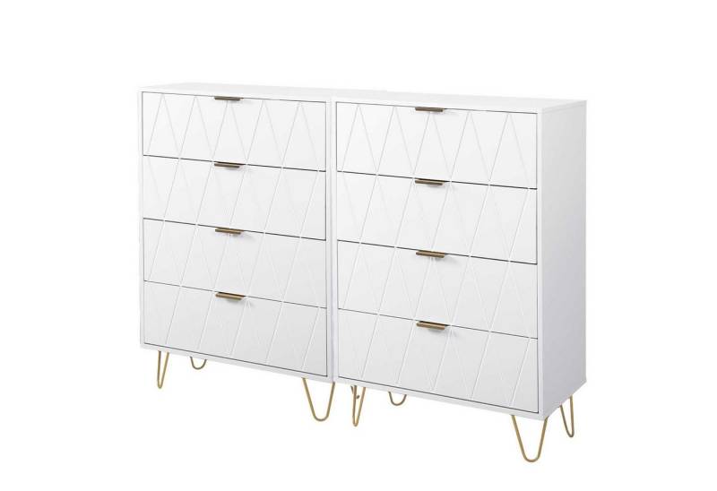 UEV Kommode mit 4 Schubladen 2er Set, Sideboard für Kleidung Dokumente Spielzeug (Mehrzweckschrank Holz, 2 Kommode, 120 x 34 x 91 cm), Schmal Beistellschrank für Wohnzimmer Schlafzimmer Flur von UEV