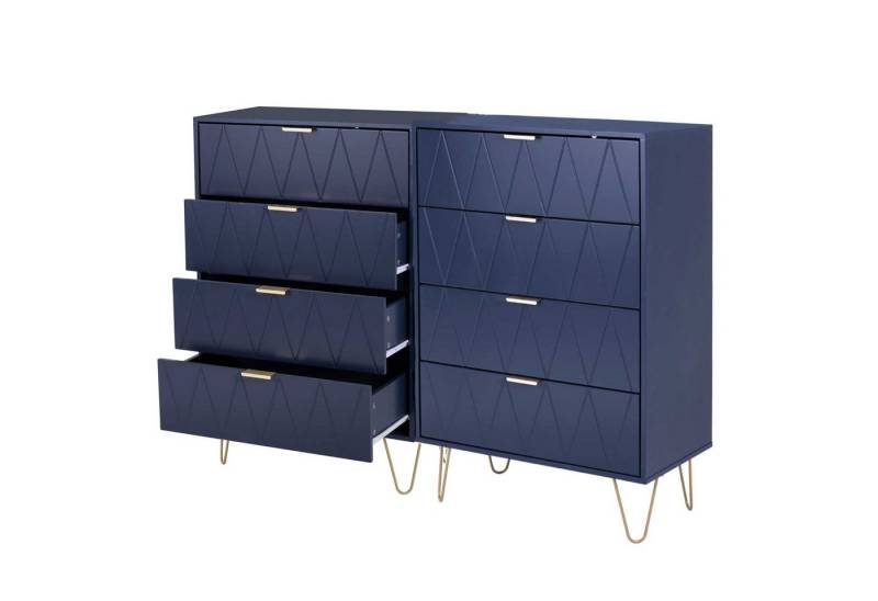UEV Kommode mit 4 Schubladen 2er Set, Sideboard für Kleidung Dokumente Spielzeug (Mehrzweckschrank Holz, 2 Kommode, 120 x 34 x 91 cm), Schmal Beistellschrank für Wohnzimmer Schlafzimmer Flur von UEV