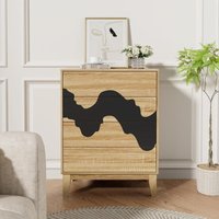 Kommode mit 4 Schubladen schmal 60x35x82cm Modern Design mit Wellenmuster/Drucktüröffner, Aufbewahrungskommode Sideboard Beistellschrank Holz für von UEV