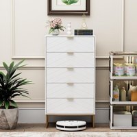 UEV - Kommode mit 5 Schubladen Schrank Holz mit Kippsicherung Metallfuß Highboard Sideboard Schmal kommode Beistellschrank für Wohnzimmer von UEV