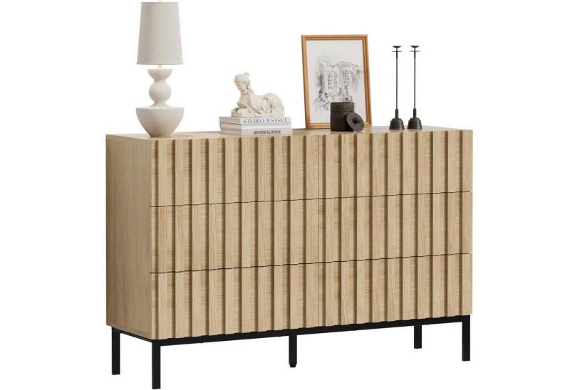 UEV Kommode mit 6 Schubladen, Sideboard mit Lamellen (Küchenschrank Buffet TV Board Schrank mit Füße Aufbewahrungsschrank, Anrichte Schrank mit Metallfüßen, Highboard, Sideboard, Schmal kommode), 73,4 x 34,5 x 100cm für Wohnzimmer Schlafzimmer Flur von UEV