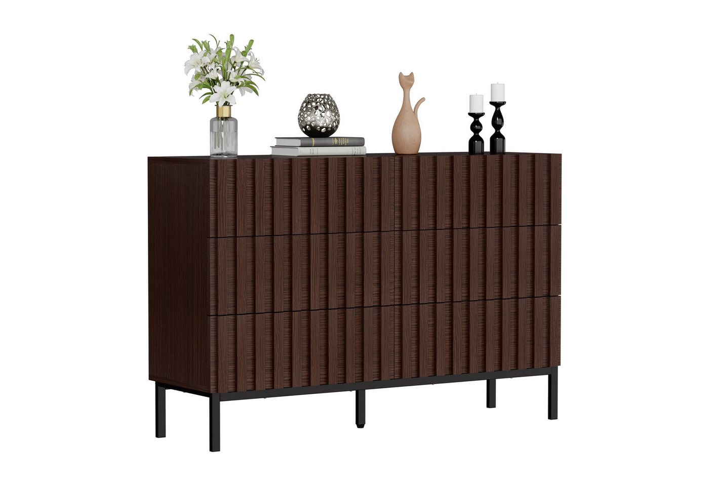 UEV Kommode mit 6 Schubladen, Sideboard mit Lamellen (Küchenschrank Buffet TV Board Schrank mit Füße Aufbewahrungsschrank, Anrichte Schrank mit Metallfüßen, Highboard, Sideboard, Schmal kommode), 73,4 x 34,5 x 100cm für Wohnzimmer Schlafzimmer Flur UEV Kommode mit 6 Schubladen, Sideboard mit Lamellen (Küchenschrank Buffet TV Board Schrank mit Füße Aufbewahrungsschrank, Anrichte Schrank mit Metallfüßen, Highboard, Sideboard, Schmal kommode), 73,4 x 34,5 x 100cm für Wohnzimmer Schlafzimmer Flur von UEV