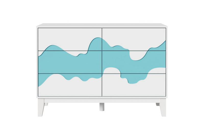 UEV Kommode mit 6 Schubladen, Sideboard mit unregelmäßigem Wellenmuster (mit Kippschutz Drucktüröffner, 100x35x72cm), Schrank Mehrzweckschrank für Schlafzimmer Wohnzimmer Flur von UEV