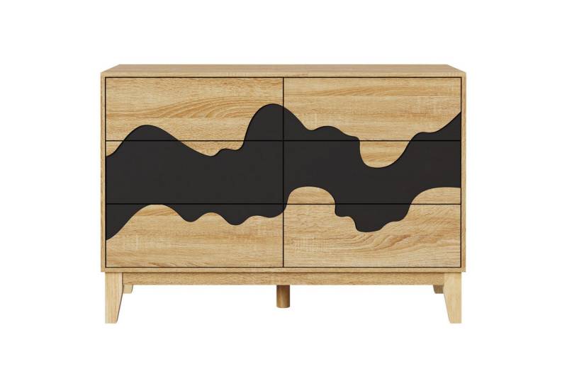 UEV Kommode mit 6 Schubladen, Sideboard mit unregelmäßigem Wellenmuster (mit Kippschutz Drucktüröffner, 100x35x72cm), Schrank Mehrzweckschrank für Schlafzimmer Wohnzimmer Flur von UEV