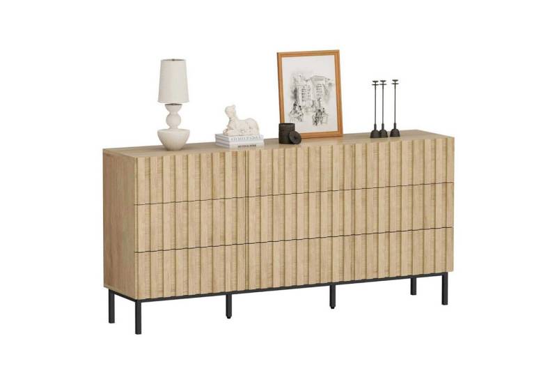 UEV Kommode mit 9 Schubladen, Sideboard groß mit Lamellen (modernes Möbel für Wohnzimmer Schlafzimmer Anrichte Schrank), 150 x 34 x 72cm Dekorative Holzlamellen Highboard mit Metallfüße von UEV
