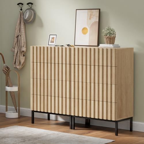 UEV Kommode mit Schublanden, 2er Set, 120 x 34,5 x 92cm, Schrank mit 4 Schubladen, Schmal Kommode,Aufbewahrungskommode,Schrank für Wohnzimmer,Schlafzimmer,Flur(Natur) von UEV