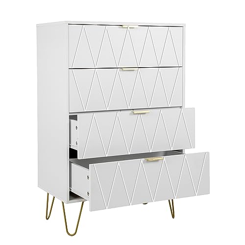 UEV Kommode mit Schublanden, 60 x 34 x 91 cm,Schrank mit 4 Schubladen, Schmal Kommode, Aufbewahrungskommode, Schrank für Wohnzimmer, Schlafzimmer, Flur(Weiß) von UEV