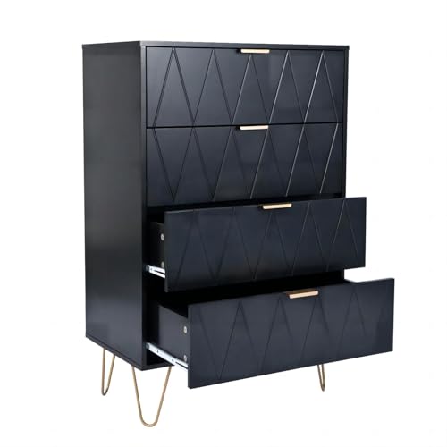 UEV Kommode mit Schublanden, 60 x 34 x 91 cm,Schrank mit 4 Schubladen, Schmal Kommode,Aufbewahrungskommode,Schrank für Wohnzimmer,Schlafzimmer,Flur(schwarz) von UEV