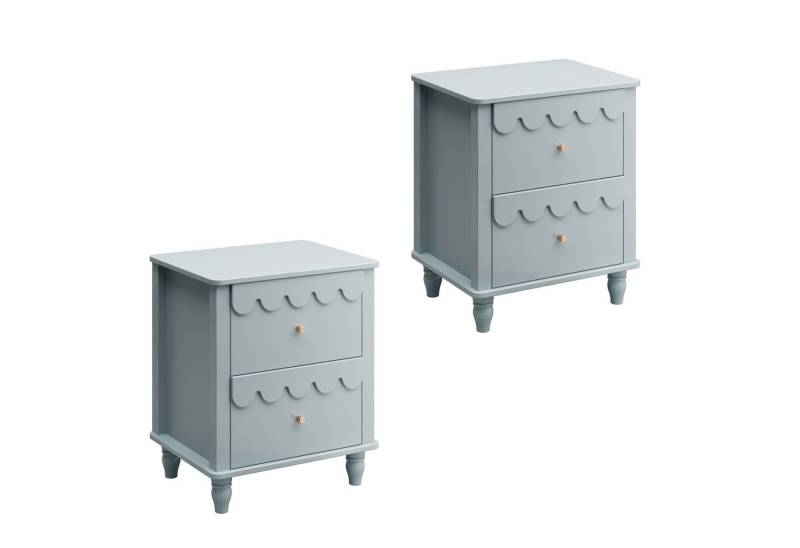 UEV Nachttisch 2er Set, Kinder Nachtschrank, Beistellschrank (Nachtkommode mit 2 Schubladen für Kinderzimmer/Schlafzimmer/Wohnzimmer, 2er Set Sofatisch Beistelltisch), Wellenförmige Design und Goldenen Griffen 50x40x60cm von UEV