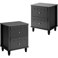 UEV Nachttisch 2er Set Boxspringbett Nachtschrank mit 2 Schubladen Nachtkommode Holz, Elegantes Design mit Wellenlinien Goldenen Griffen für von UEV