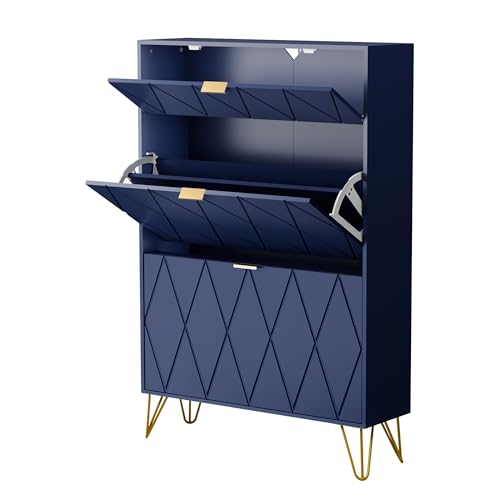 UEV Schuhschrank mit 2 Klappen, 80 x 24 x 120 cm für 16 Paar Schuhe mit 1 Schubladen, Schuhschrank Blau, Schuhkipper Schmal, Schrank Flur Schuhkommode im Flur, Platzsparend von UEV