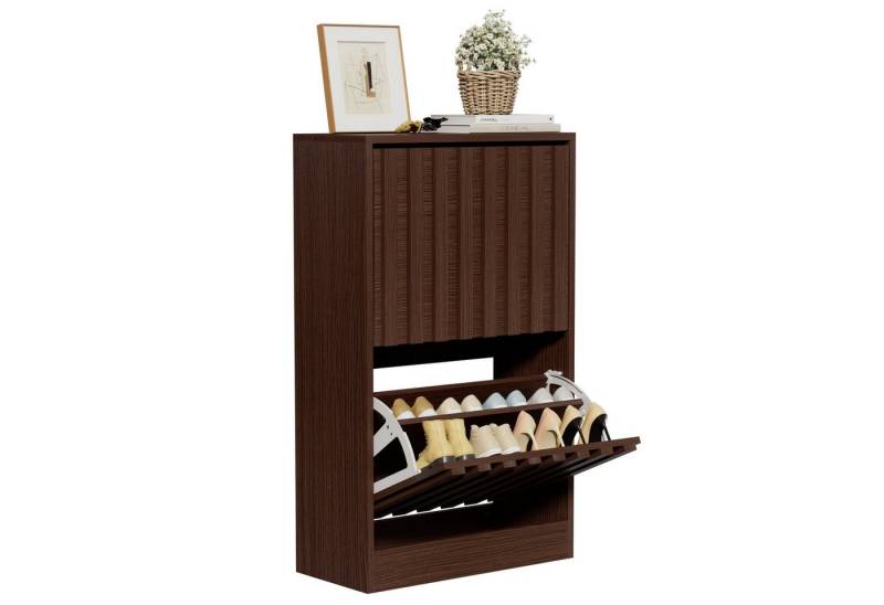 UEV Schuhschrank mit 2 Klappen Schuhregal Schukipper schmal platzsparend (Anti-Kipp-Vorrichtung für Eingangsbereich, Modern Schuhaufbewahrung mit Oberplatte Platzsparend, Schuhkommode) Trennwände verstellbar und abnehmbar für verschiedene Schuhtypen von UEV