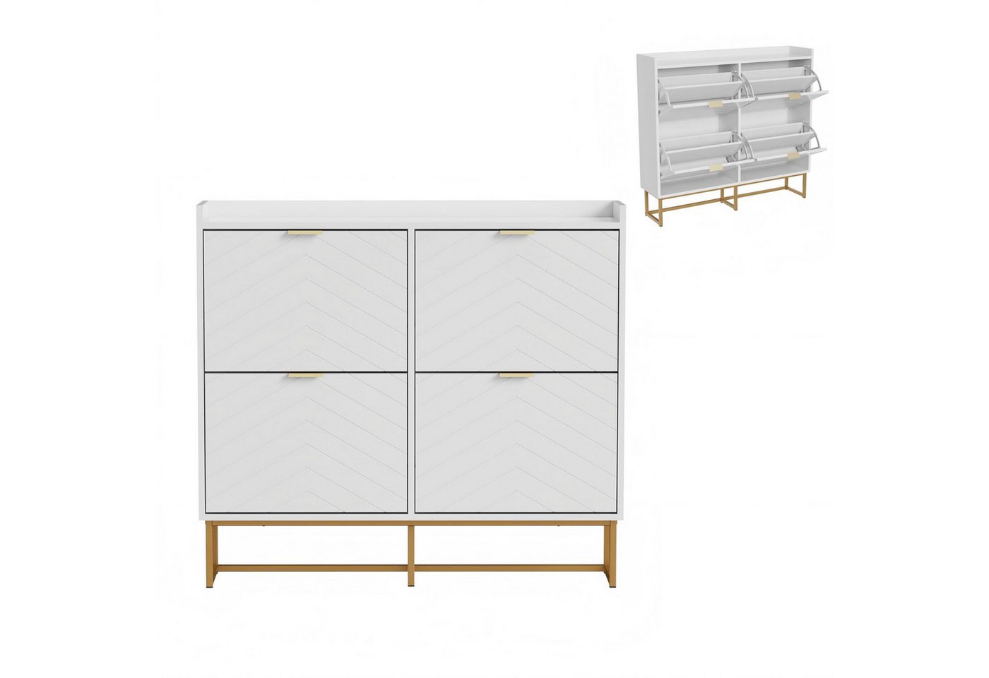 UEV Schuhschrank mit 4 Klappen, Schuhkipper Schmal, Schuhregal mit Metallfüße (98,5 x 24 x 103,5cm Modern Schuhaufbewahrung mit Oberplatte, Schuhkommode,Anti-Kipp-Vorrichtung für Eingangsbereich) trennwände verstellbar und abnehmbar für verschiedene Schuhtypen von UEV