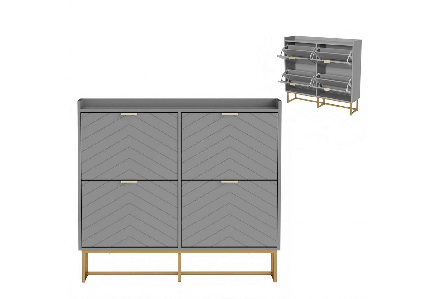 UEV Schuhschrank mit 4 Klappen, Schuhkipper Schmal, Schuhregal mit Metallfüße (98,5 x 24 x 103,5cm Modern Schuhaufbewahrung mit Oberplatte, Schuhkommode,Anti-Kipp-Vorrichtung für Eingangsbereich) trennwände verstellbar und abnehmbar für verschiedene Schuhtypen von UEV