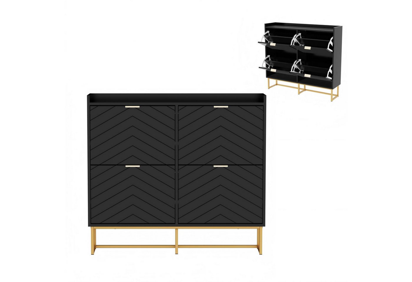UEV Schuhschrank mit 4 Klappen, Schuhkipper Schmal, Schuhregal mit Metallfüße (98,5 x 24 x 103,5cm Modern Schuhaufbewahrung mit Oberplatte, Schuhkommode,Anti-Kipp-Vorrichtung für Eingangsbereich) trennwände verstellbar und abnehmbar für verschiedene Schuhtypen von UEV