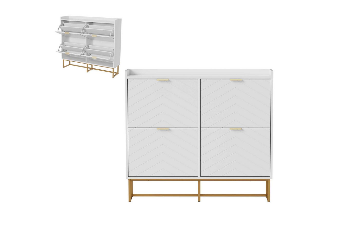 UEV Schuhschrank mit 4 Klappen, Schuhregal Schmal, Schuhkipper mit Metallfüße (Modern Schuhaufbewahrung mit Oberplatte Platzsparend, Schuhkommode mit Anti-Kipp System, 100 x 24,2 x 91cm) verstellbare und herausnehmbare Trennwände für verschiedene Schuhtypen von UEV